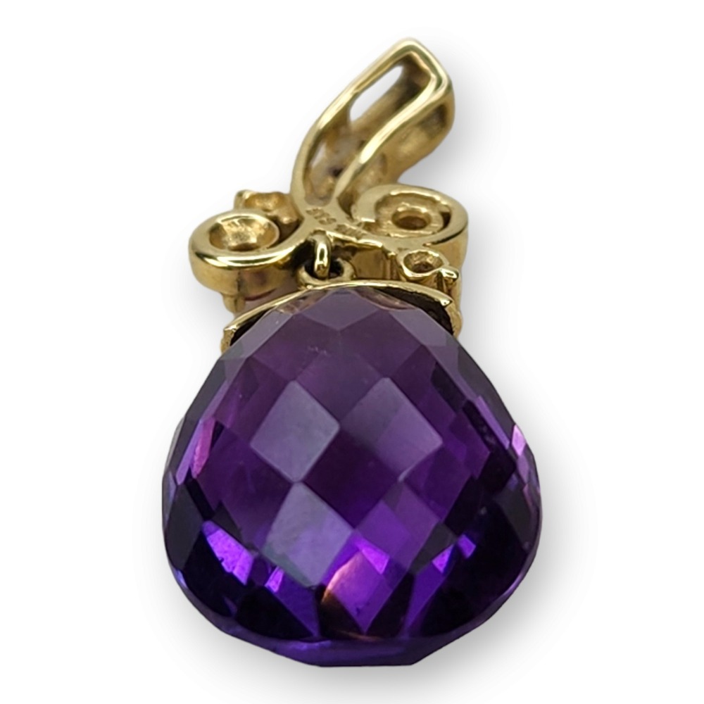 Pendant 10KT Yellow Gold Amethyst Pink Tourmaline Vintage Large Faceted Purple‎ - Picture 4 of 11